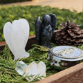 Archangel Protection Statue – Hand-Carved Natural White Quartz & Black Flash Obsidian Display Piece