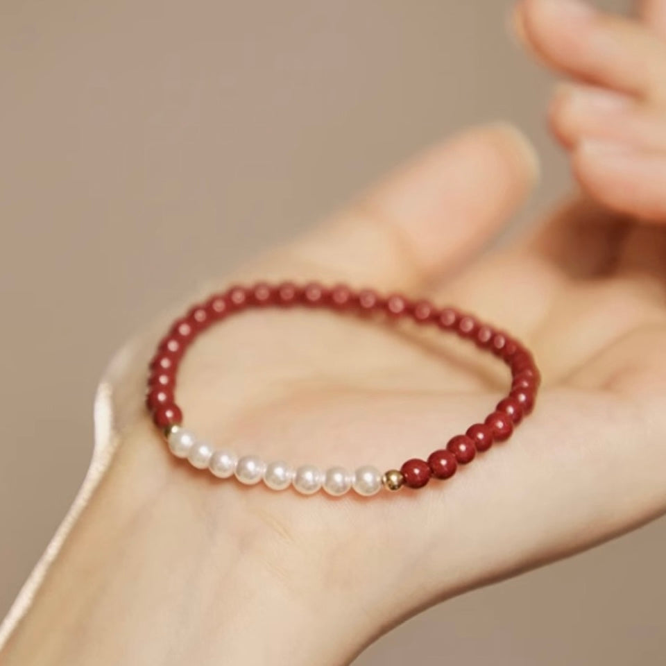 "Lucky Red" · Chrysanthemum Pearl Bracelet (Protection & Luck)