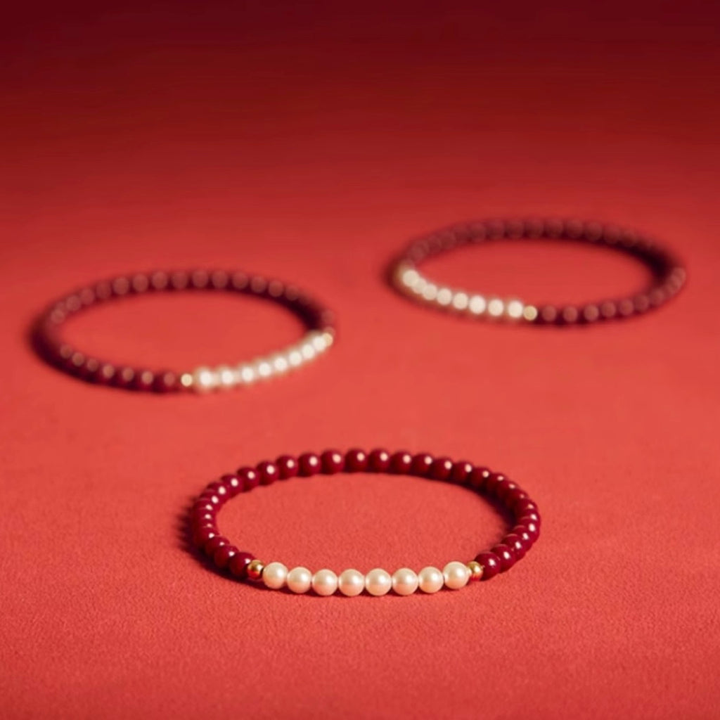 "Lucky Red" · Chrysanthemum Pearl Bracelet (Protection & Luck)