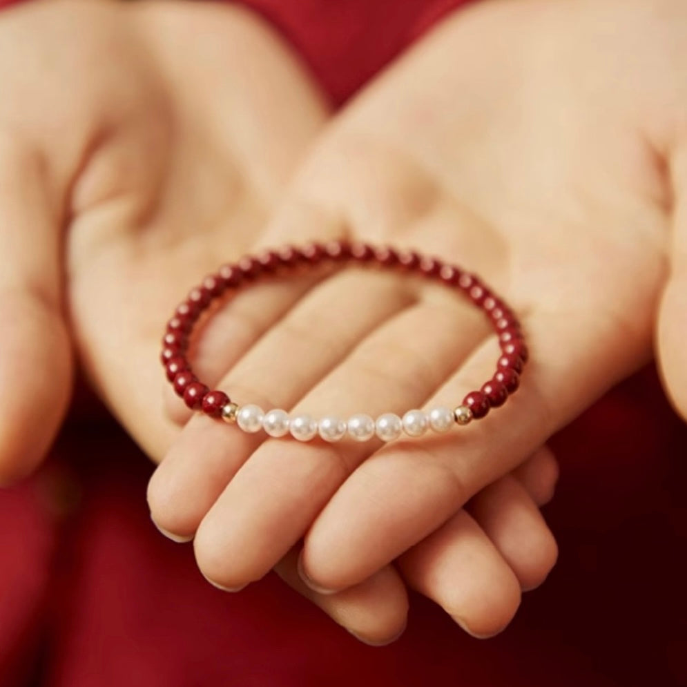 "Lucky Red" · Chrysanthemum Pearl Bracelet (Protection & Luck)