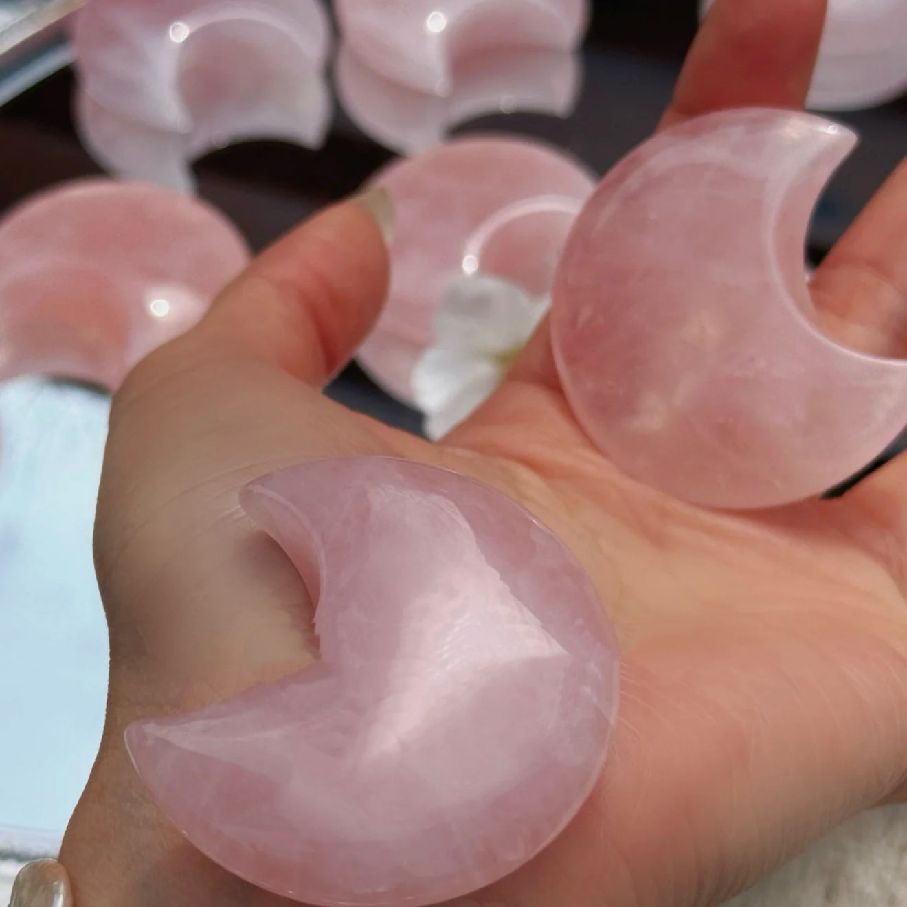 Gentle Moon · Rose Quartz Palm Stone