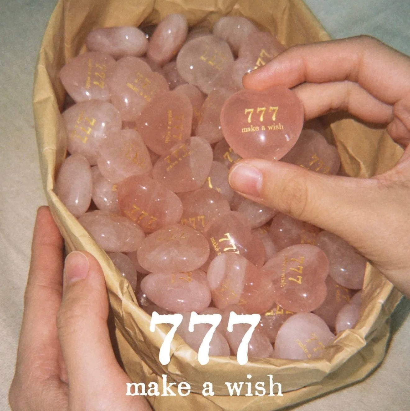 777 Angel Number · "Make a Wish" Healing Palm Stone