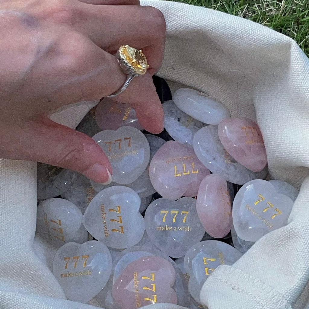 777 Angel Number · "Make a Wish" Healing Palm Stone