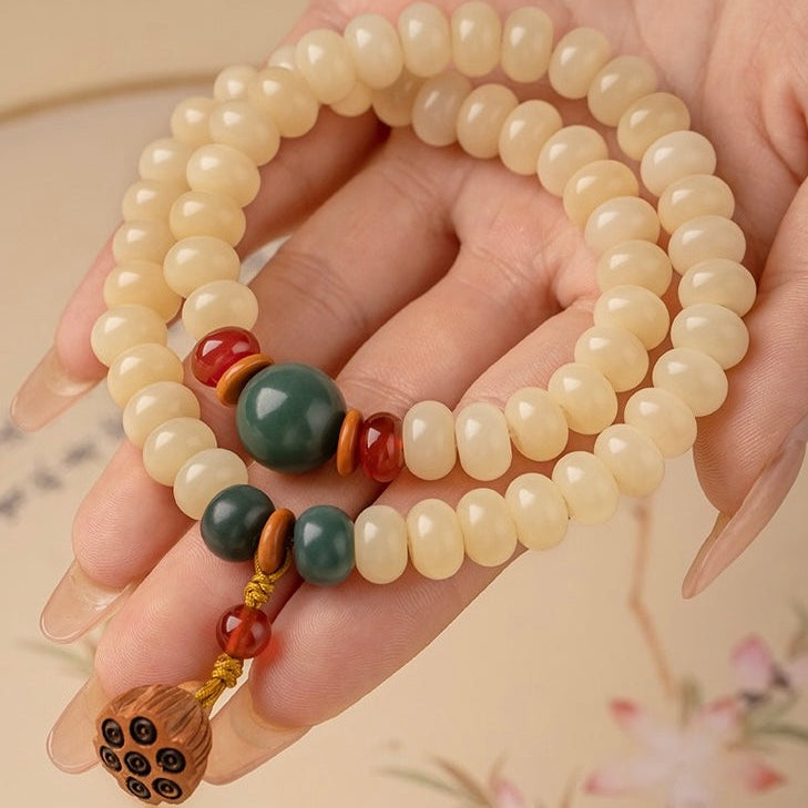Bodhi & Peach Wood · "Lotus Seed" Blessing Bracelet