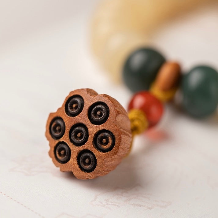 Bodhi & Peach Wood · "Lotus Seed" Blessing Bracelet