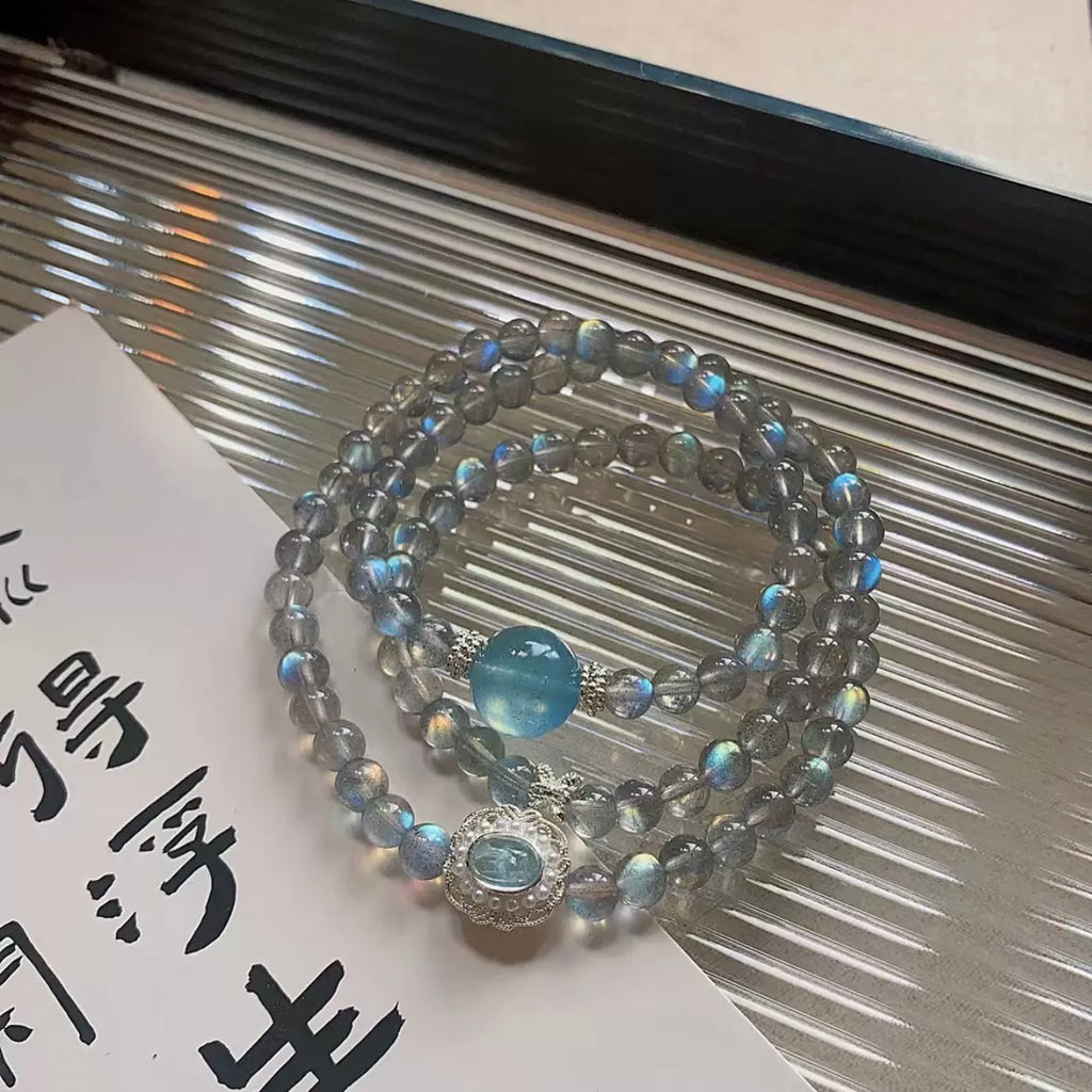 Gray Moonstone & Aquamarine · "Emotional Balance" Bracelet