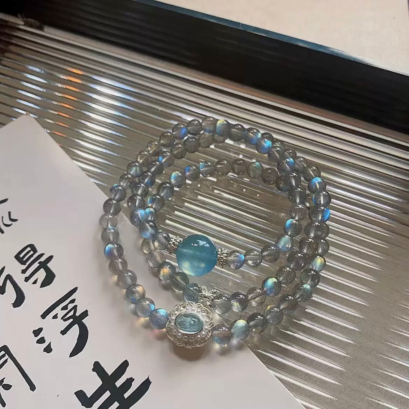 Gray Moonstone & Aquamarine · "Emotional Balance" Bracelet