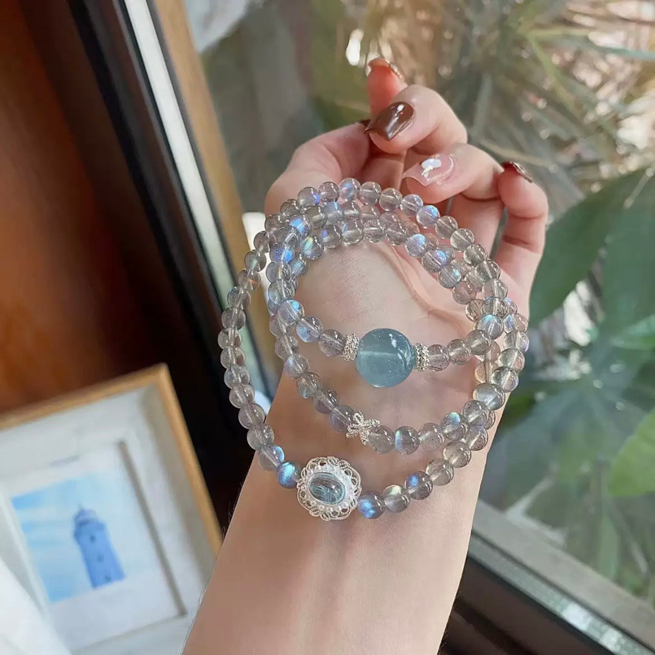 Gray Moonstone & Aquamarine · "Emotional Balance" Bracelet