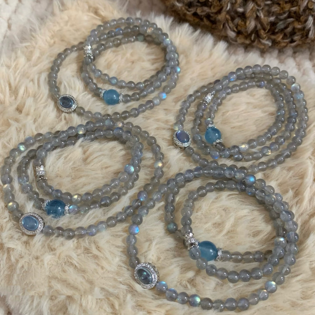 Gray Moonstone & Aquamarine · "Emotional Balance" Bracelet