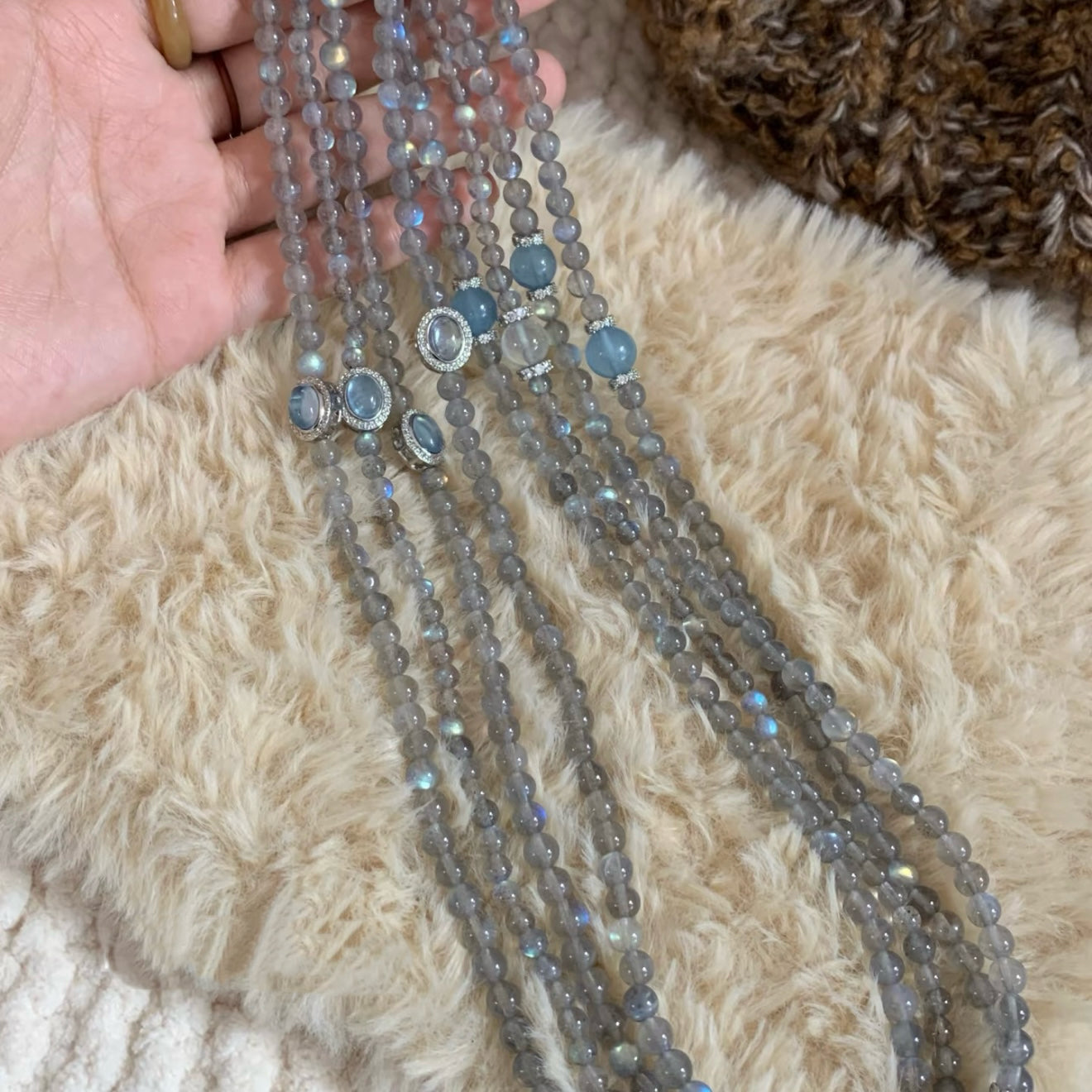 Gray Moonstone & Aquamarine · "Emotional Balance" Bracelet
