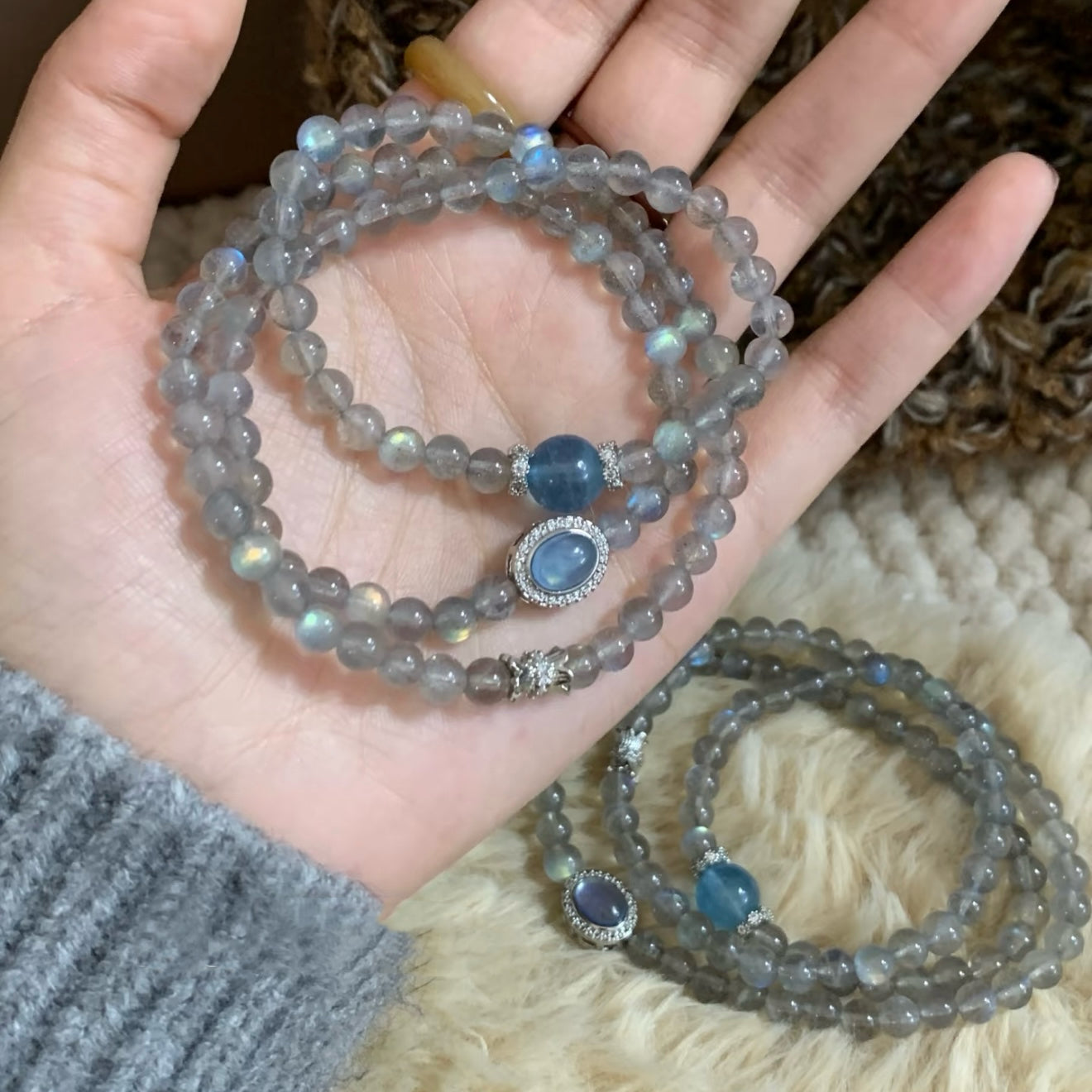 Gray Moonstone & Aquamarine · "Emotional Balance" Bracelet