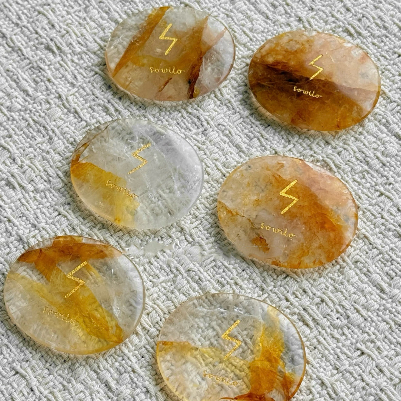 Sowilō Rune · Natural Yellow Hematoid Quartz Mindfulness Palm Stone
