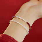 "Lucky Red" · Chrysanthemum Pearl Bracelet (Protection & Luck)