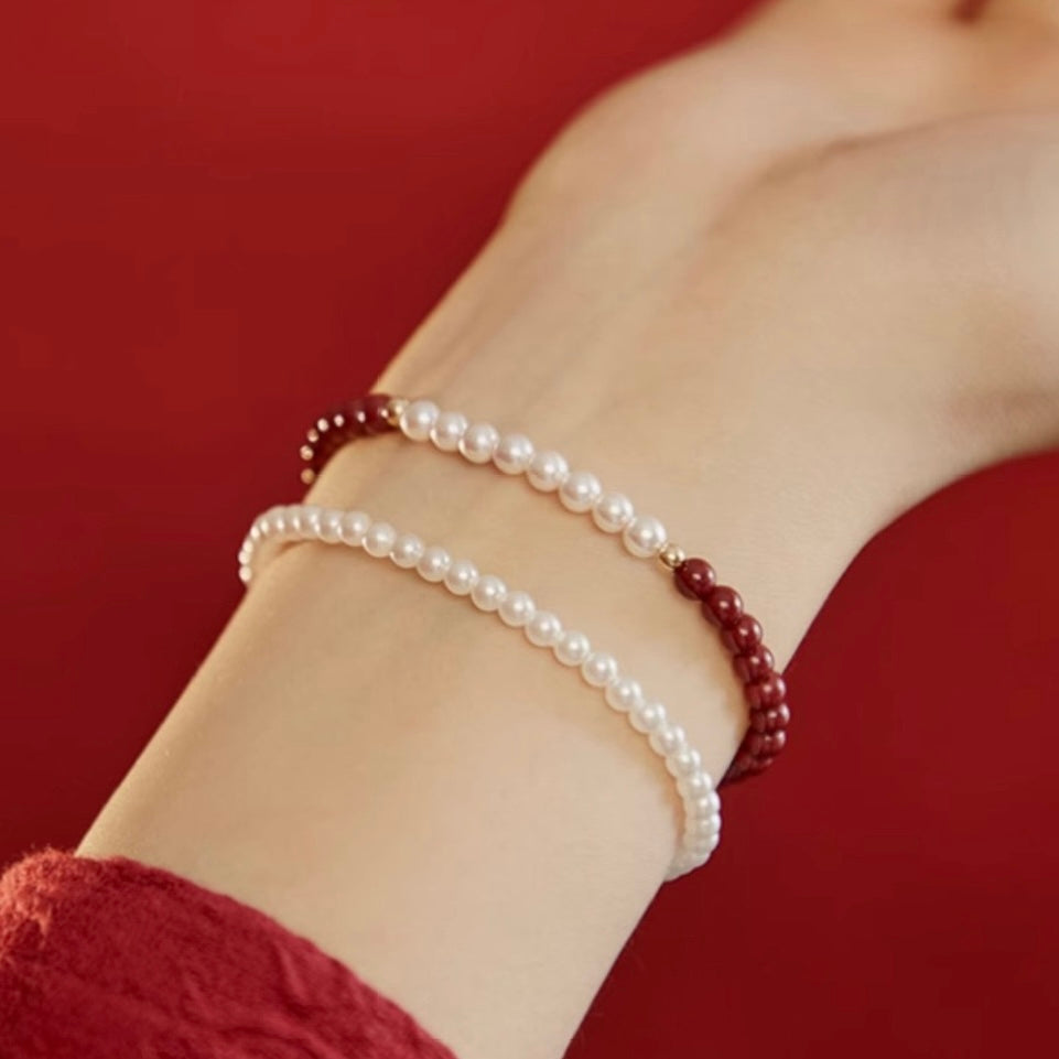 "Lucky Red" · Chrysanthemum Pearl Bracelet (Protection & Luck)