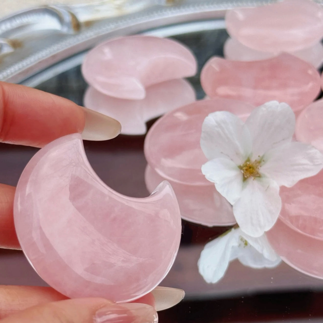 Gentle Moon · Rose Quartz Palm Stone
