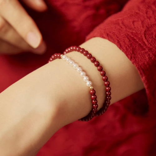 "Lucky Red" · Chrysanthemum Pearl Bracelet (Protection & Luck)