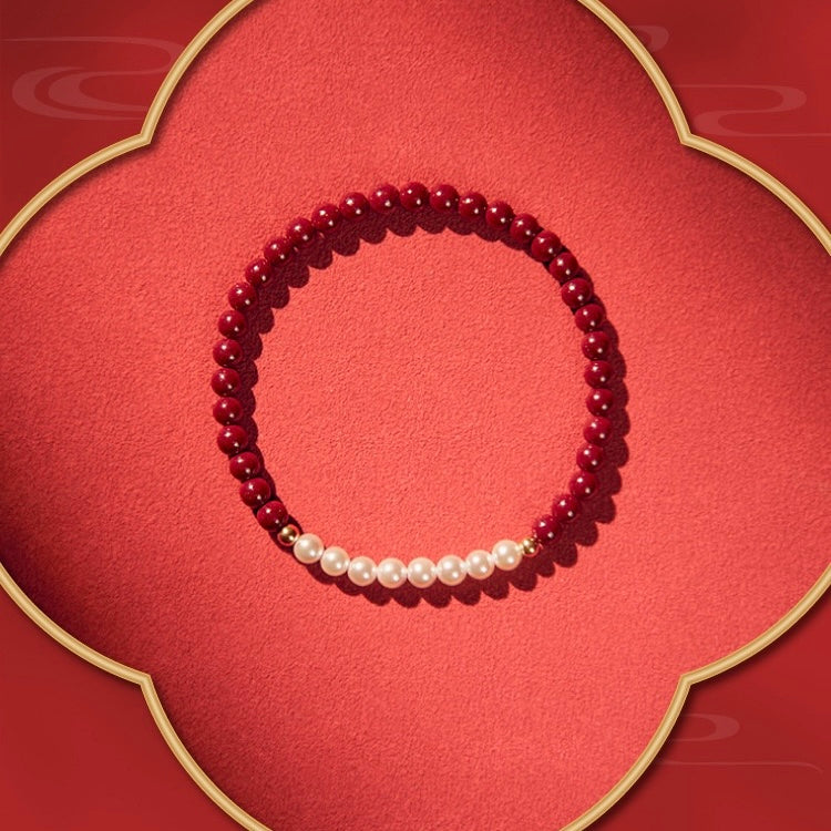 "Lucky Red" · Chrysanthemum Pearl Bracelet (Protection & Luck)