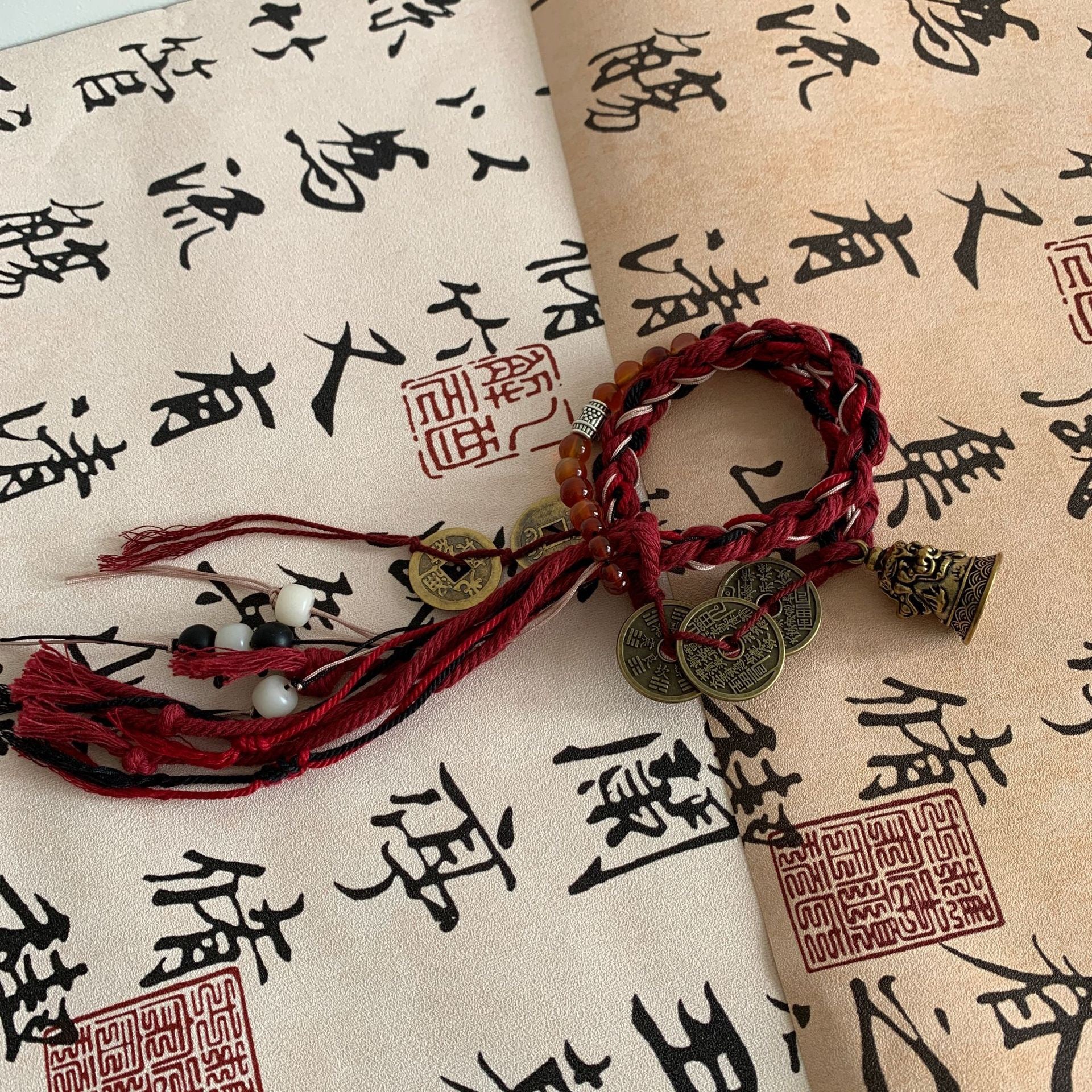 Tibetan Style · Five Emperor Coins Wealth Bracelet (Double Loop)