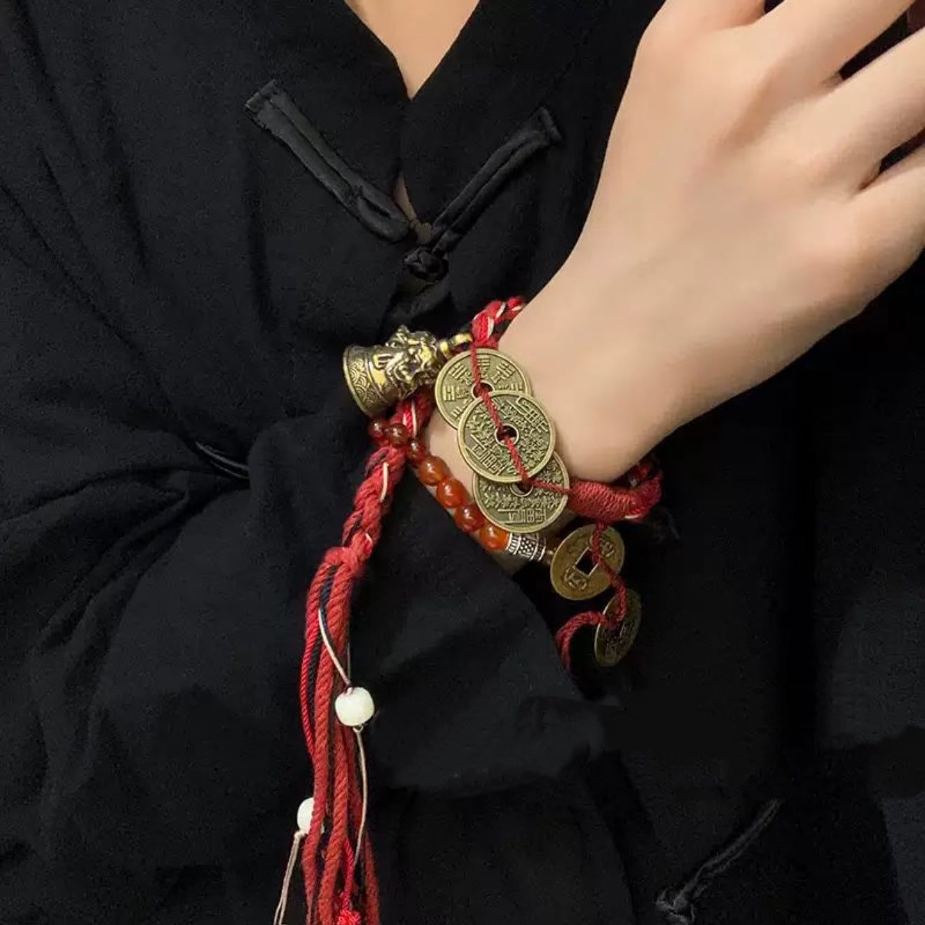 Tibetan Style · Five Emperor Coins Wealth Bracelet (Double Loop)