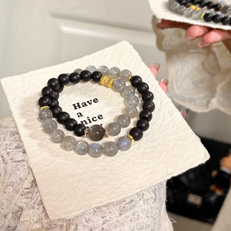 Zhong Yi · Moonstone & Agarwood Bracelet · New Chinese Aesthetic
