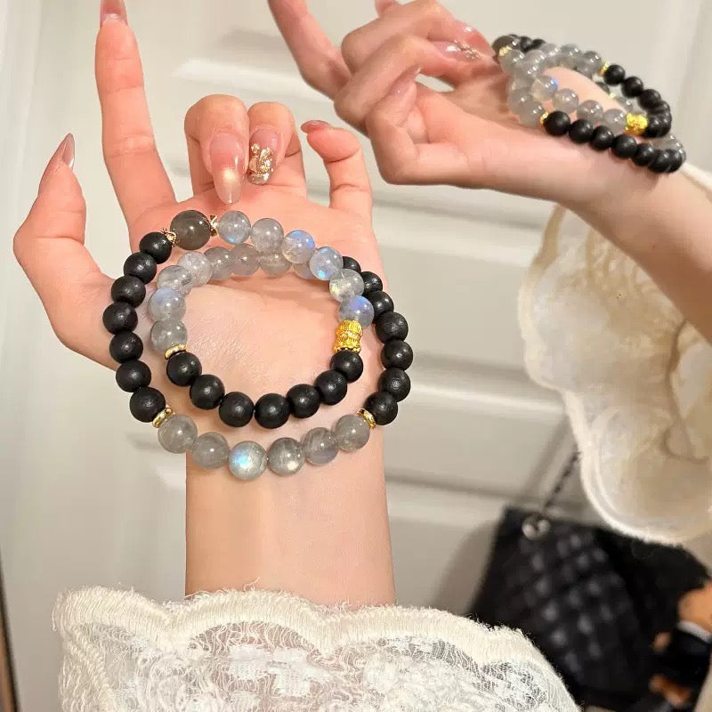 Zhong Yi · Moonstone & Agarwood Bracelet · New Chinese Aesthetic