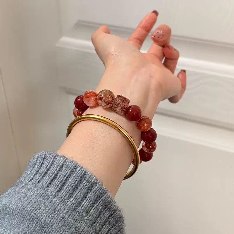 "Vermilion Blossom" · Red Agate Bracelet (Gift for Her)