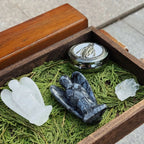 Archangel Protection Statue – Hand-Carved Natural White Quartz & Black Flash Obsidian Display Piece